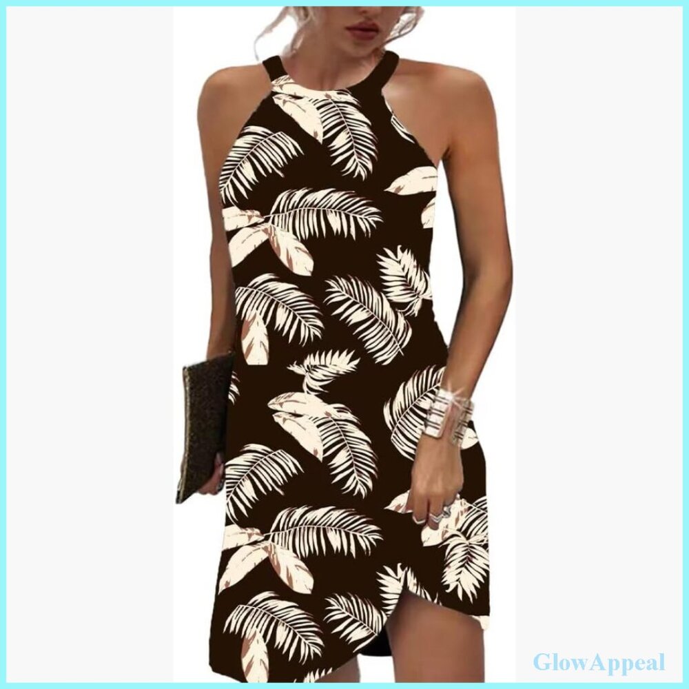 Summer Halter Dress A-Line Knee-Length Sleeveless Casual Floral Print
